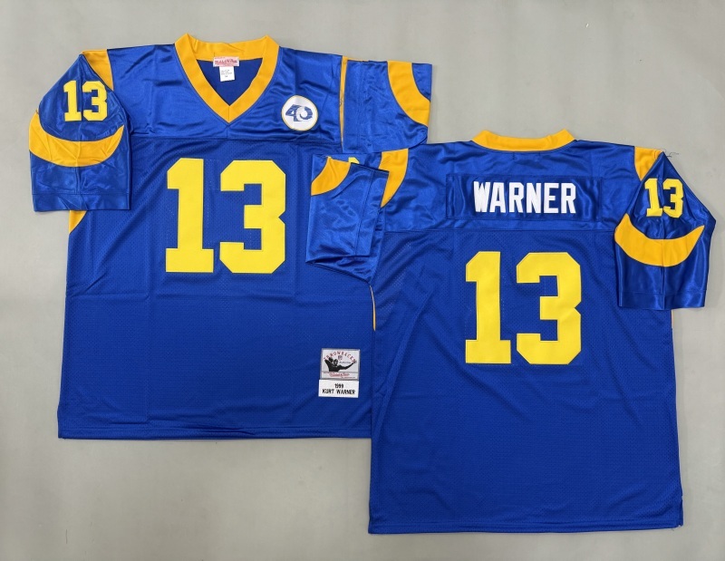 Men 2025 Los Angeles Rams 13 Warner blue Throwback Limited NFL Jersey style 001